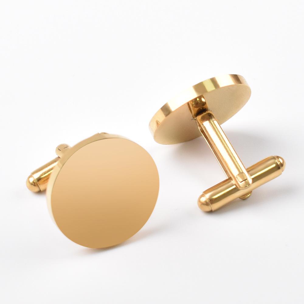 1 Pair Fashionable Stainless Steel Cufflinks Smooth Surface Gold Color Round Cufflinks Man's Suit Accessories