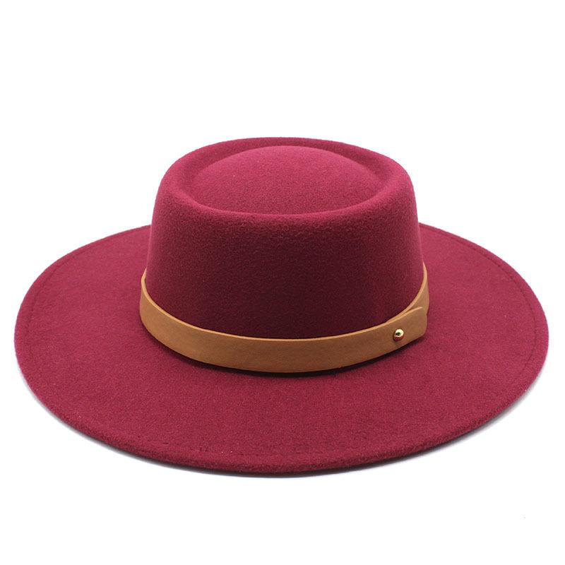 New ring-shaped flat-top wool felt big-brimmed top hat for men and women, concave-convex top, European and American fashion flat-top woolen top hat