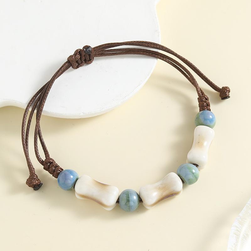 

Ceramic Apple Bracelet - Adjustable Handmade Bead String Anklet, Bohemian Vintage Jewelry for Women, Unique Friendship Gift