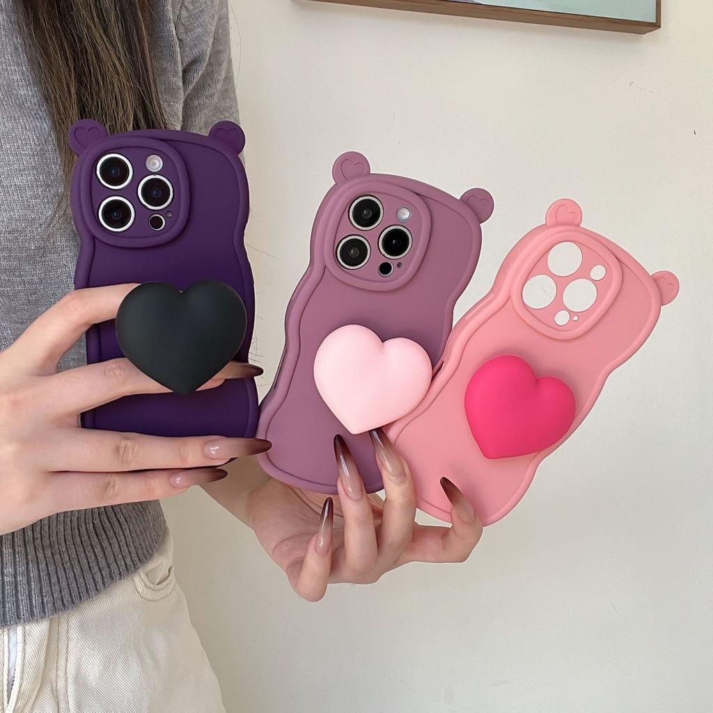 Love Bracket Applies To iPhone16Pro Max Apple 17 Mobile Phone Case 15/14 New Three-dimensional Bear Ears