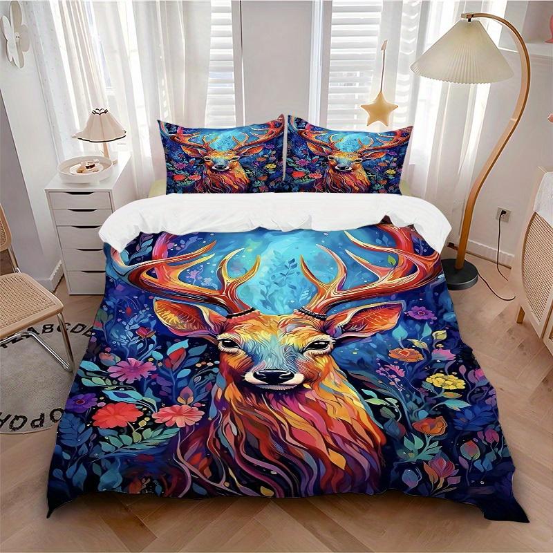 

3pcs Deer Fantasy Bedding Cover Set, Fashion Classic Popular Print Bedding Set, Soft Comfortable, All - Season Use, For Bedroom112 135x200cm
