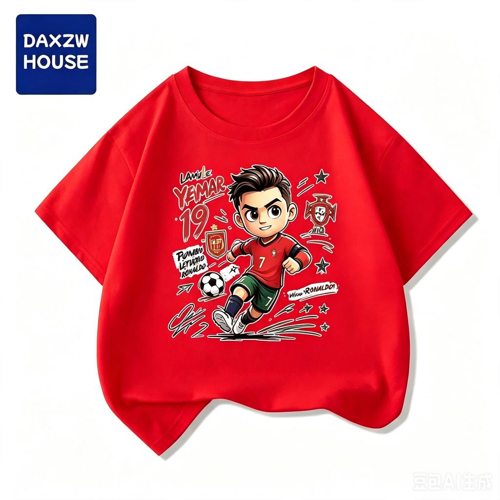 Cristiano Ronaldo No7 Cartoon Print Cotton T Shirt Unisex Short Sleeve O Neck Soccer Graphic Casual Loose Breathable Streetwear