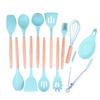 Conjunto de utensílios de cozinha de silicone com alças de madeira de bambu