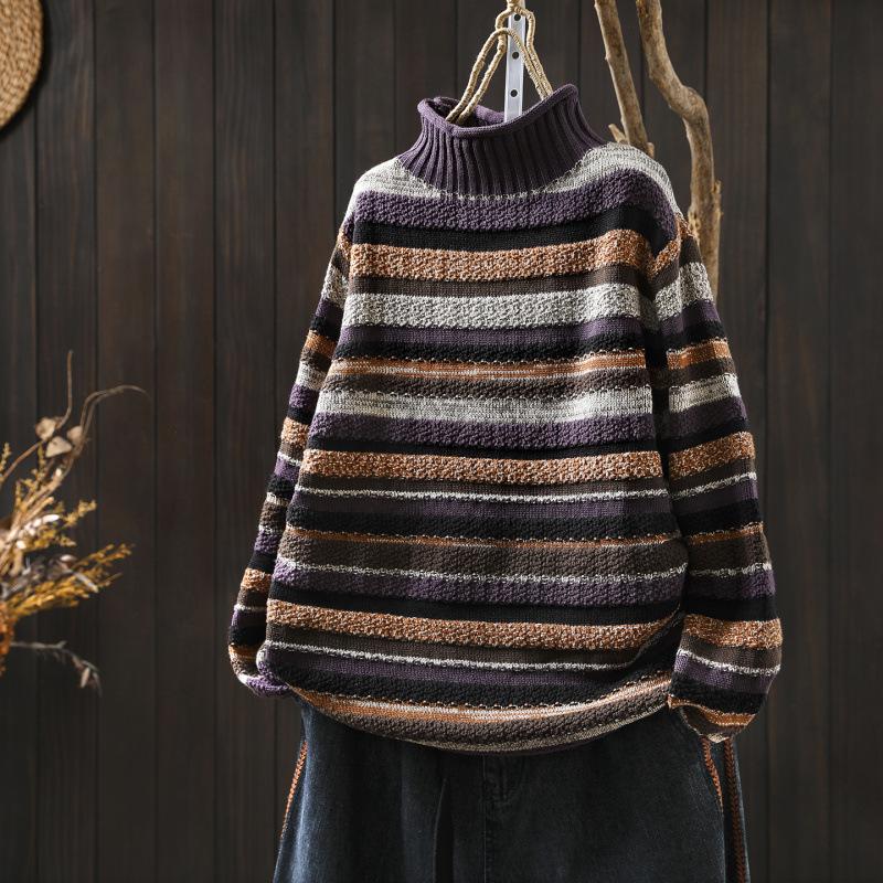 2025 Women's Colorful Fair Isle Cotton Sweater, Half-High Neck, Autumn/Winter Style, Versatile for Outerwear or Layering