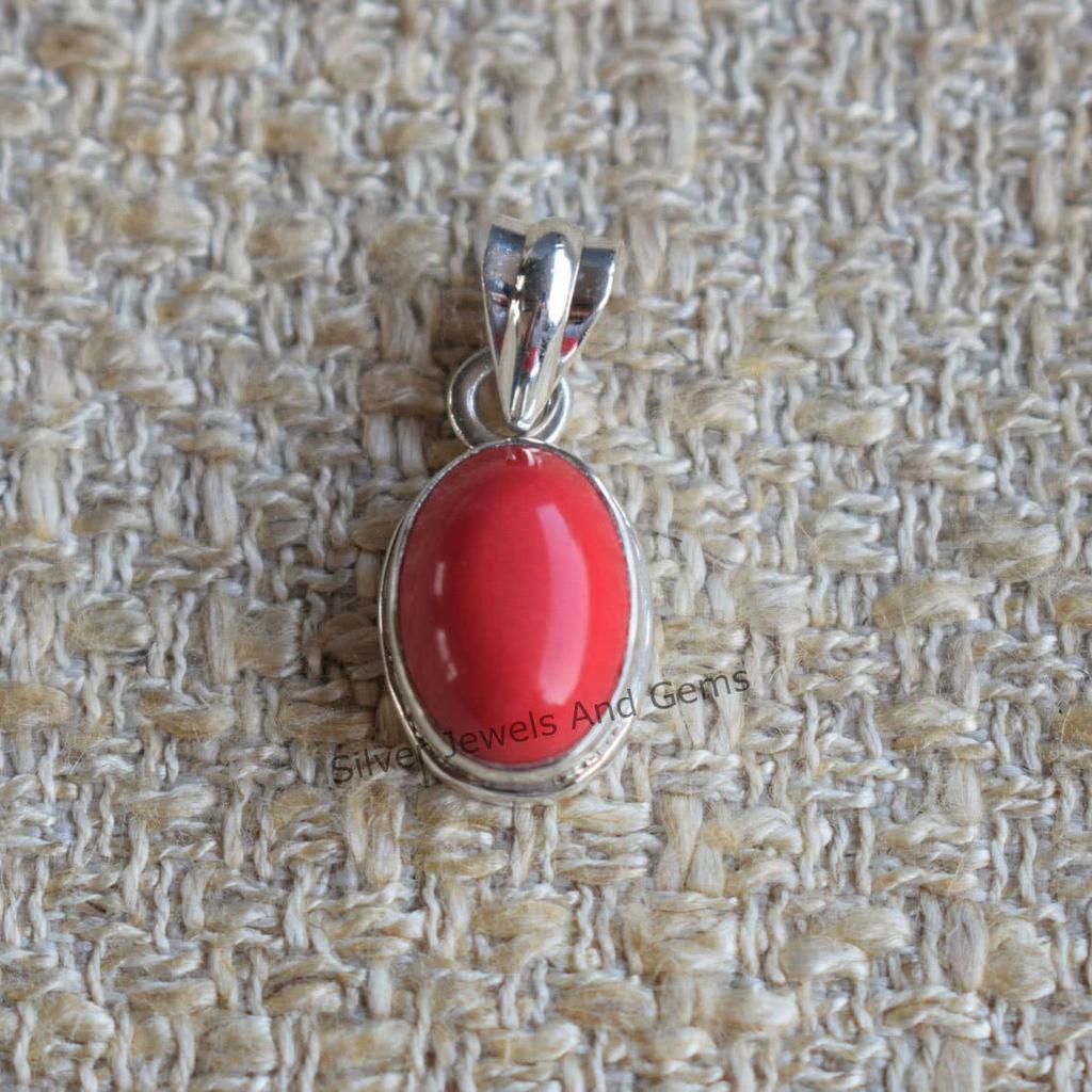 Coral Pendant, Handmade Pendant, 925 Sterling Silver Pendant, Oval Red Coral Pendant, Gift for her, Anniversary Pendant