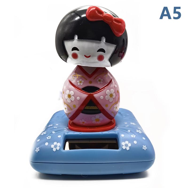 Solar Powered Japanese-Style Doll Car Ornament Kimono Girl Shaking Head Nod Head Cartoon Doll Dashboard Cute Car Decor
