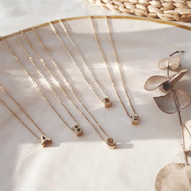 eManco Gold-Plated Stainless Steel Letter Necklace with European & American Pendant
