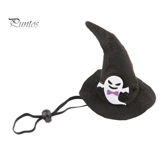 Lightweight Pet Headgear Halloween Cat Witch Hat, Fun Hat with Adjustable Elastic Strap, Cartoon Ghost Pumpkin Bat Skull for Cats Small Dogs
