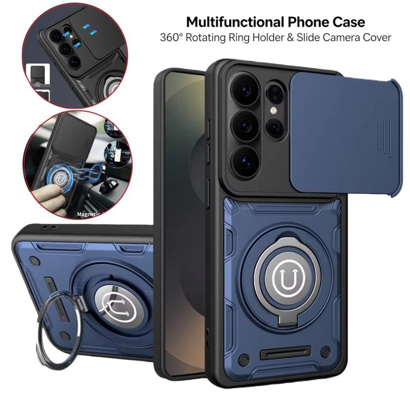 Shockproof Armor Case For Samsung S26 Ultra 5G Slide Camera Protection Fundas For S 26 Plus S26Ultra Magnetic Holder Ring Cover