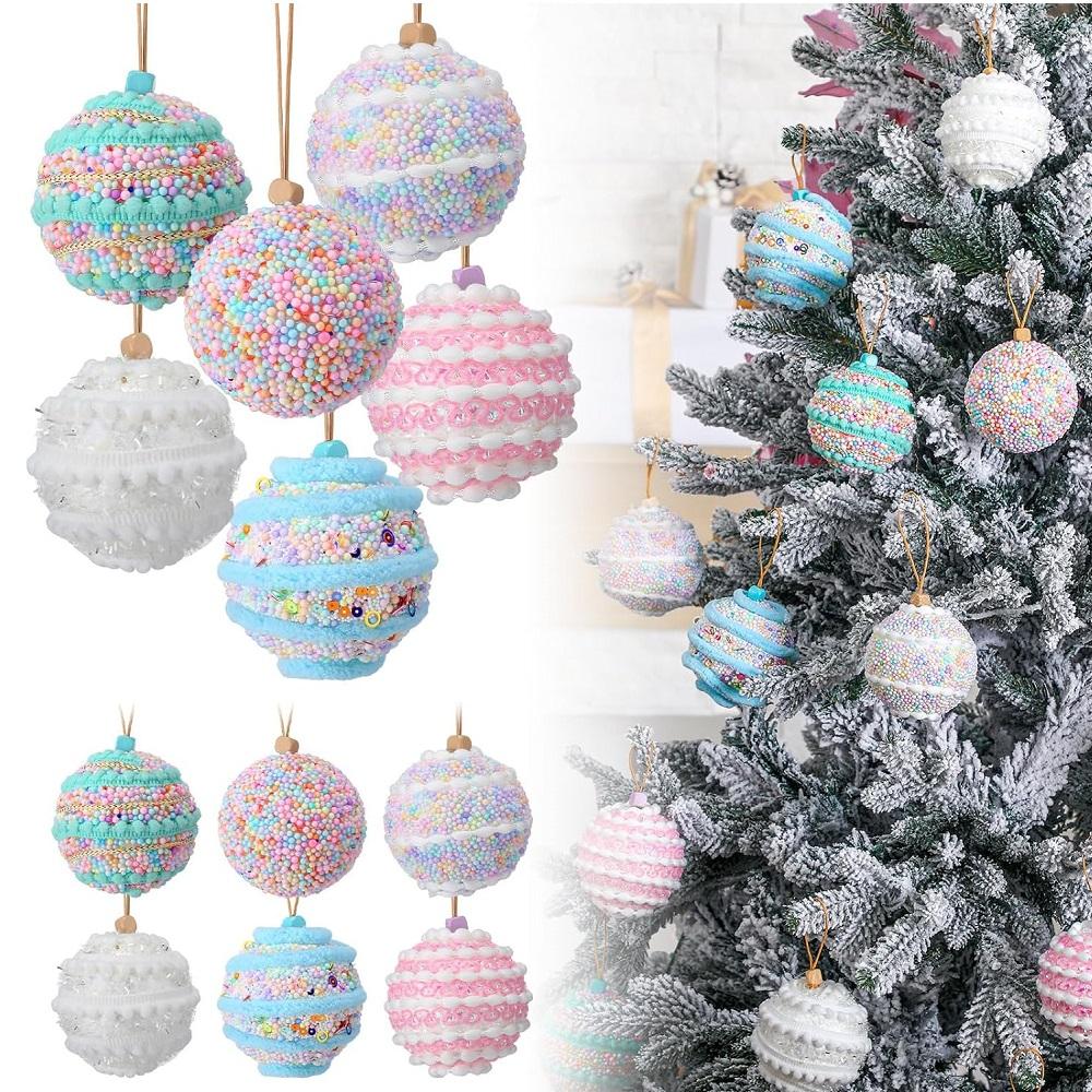 3pcs Candy Christmas Ornaments Pastel Ball Ornament Set Macaron Shatterproof Glitter Foam Balls Xmas Tree Hanging Decor