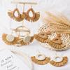 Geometric Rattan Raffia Fan-Shaped Earrings - Retro Vacation Style Drop Earrings for Women