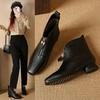 Fleece Shoes, Thickened Chunk-heeled Ankle Boots, New Cotton Boots for Women, Square-toed Mid-heeled Boots