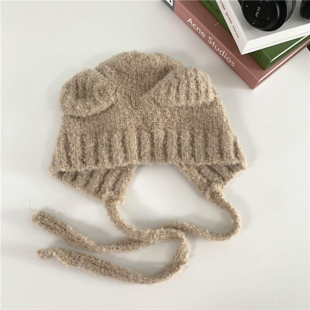 

Warm Bear Ears Beanie Hats Cartoon Knit Cap Creative Cute Knitted Hat Winter Autumn хакі
