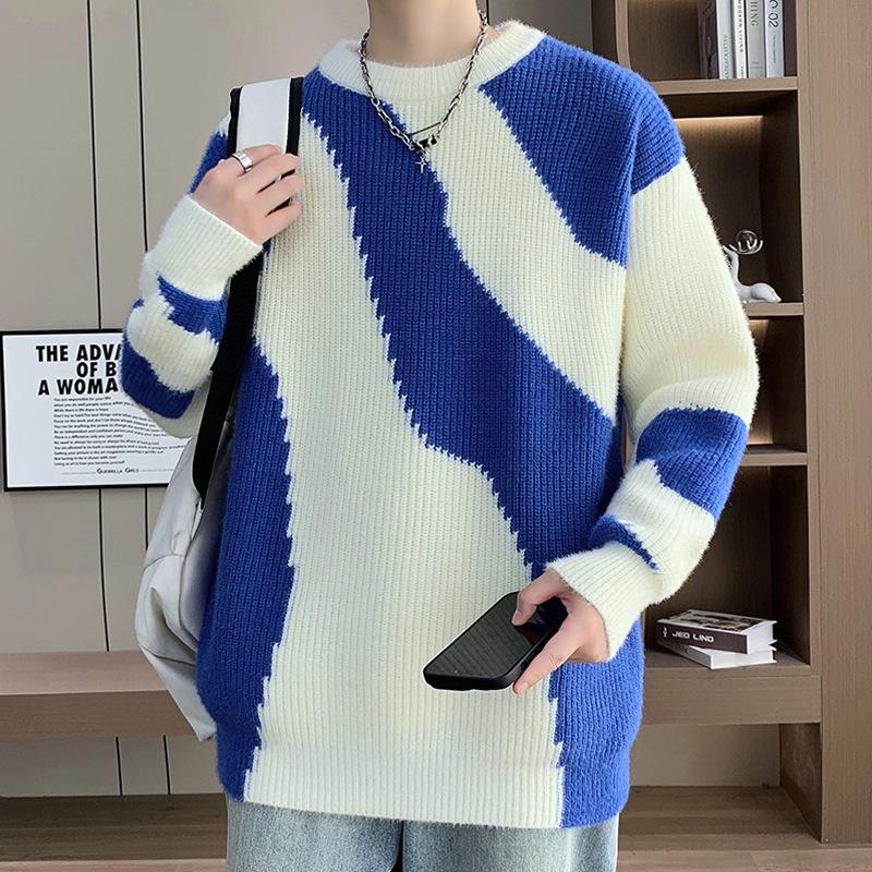 Men's Trendy Striped Cable Knit Sweater - Autumn/Winter 2025 Loose Warm Woolen Base Layer.