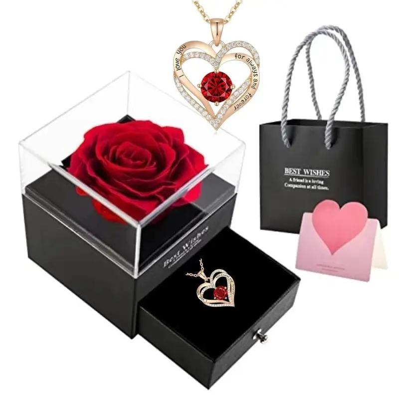 

Heart and Rose Couple Necklace Set, Eternal Love Pendant with Gift Box,Romantic Gift, Ideal Anniversary Present for Wife Girlfriend MOM красный