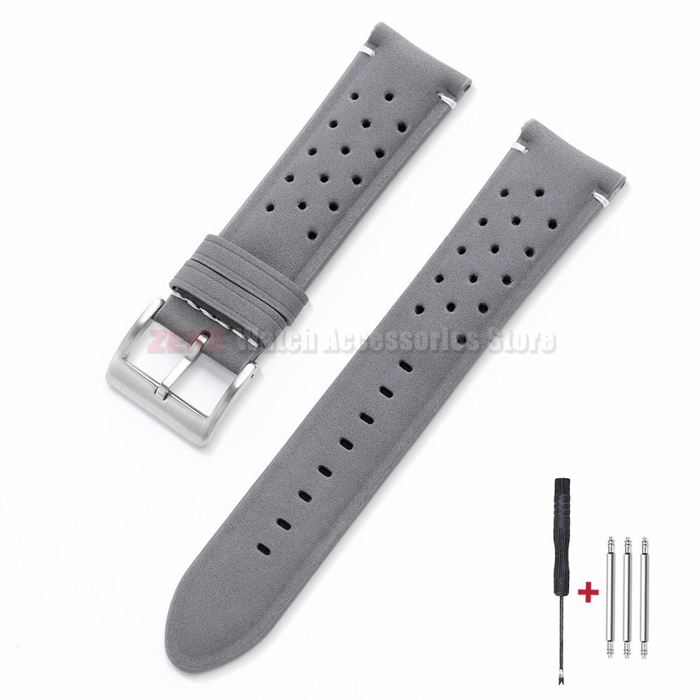 Breathable Porous Matte Leather Watch Band Quick Release 18mm 20mm 22mm Vintage Racing Leather Watch Straps for Seiko Wristband