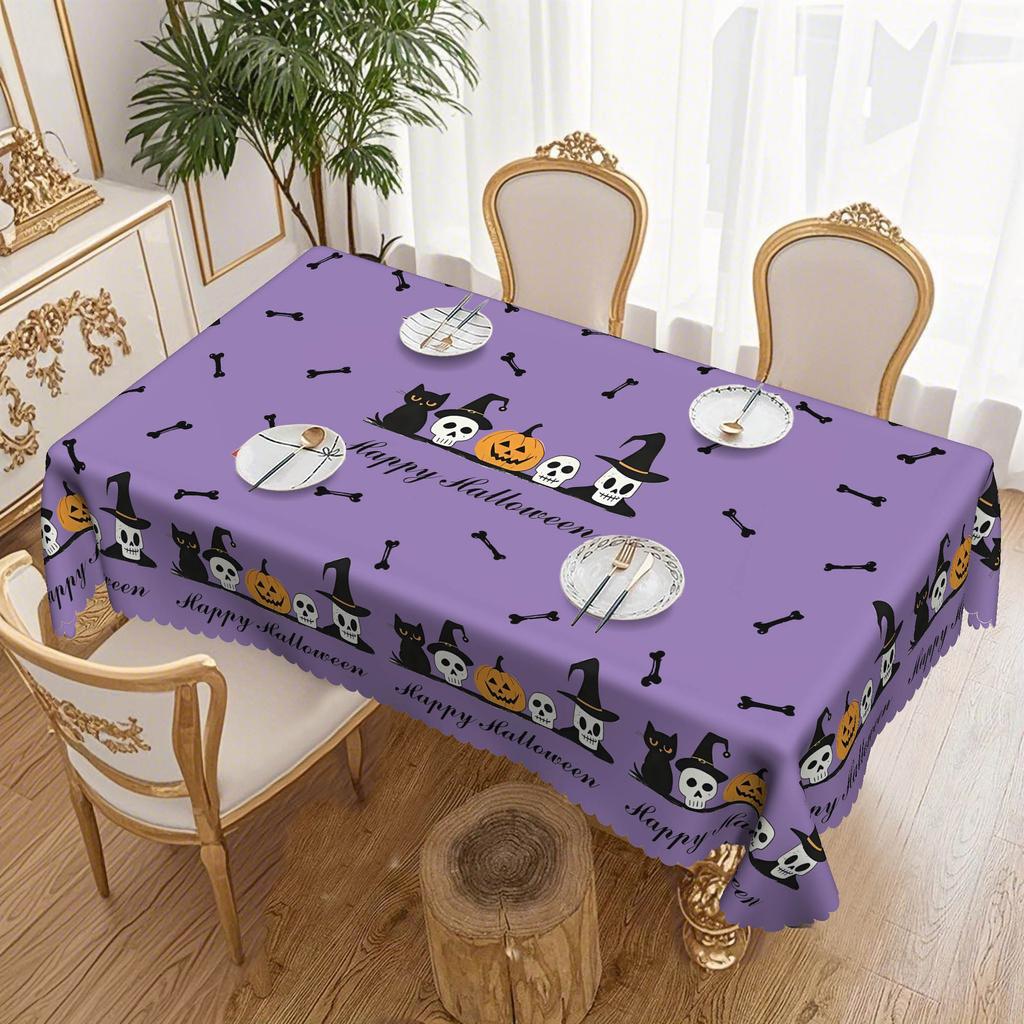 1 Lila Grimasse Kürbis Tischdecke, Schwarze Katze Totenkopf, Geeignet für den 5. Mai Tag der Toten Tisch Tischdecke
