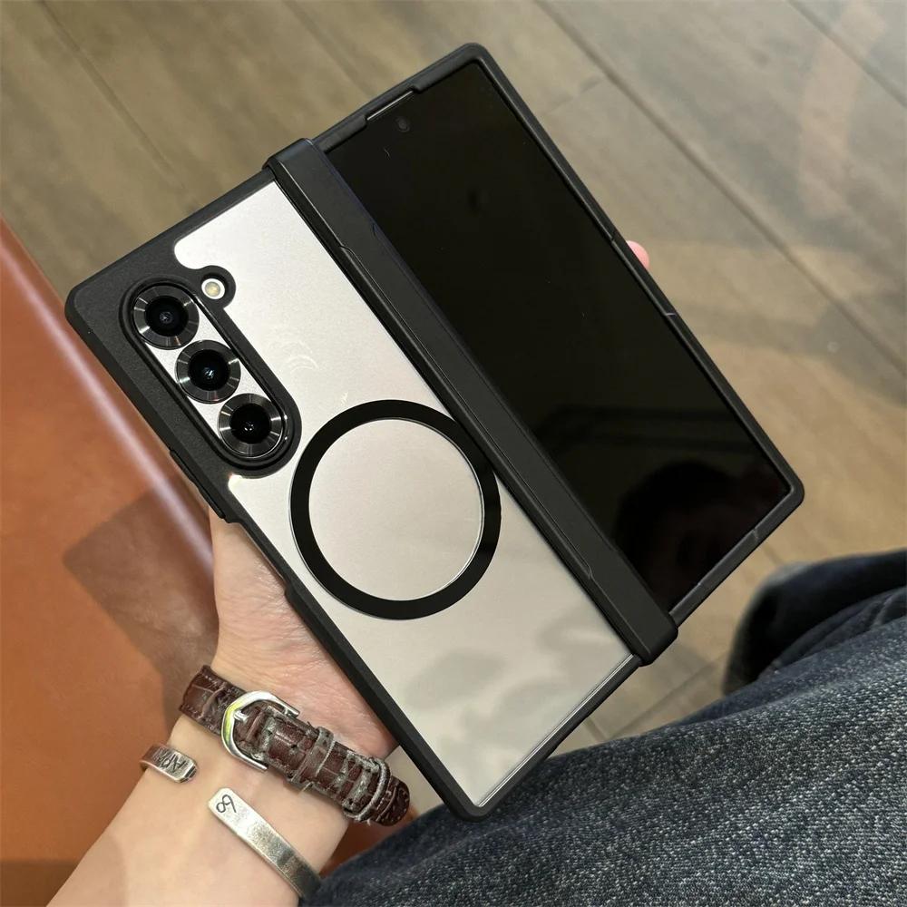 for Magsafe Matte Transparent Case for Samsung Galaxy Z Fold 7 6 5 4 Fold7 zfold Magnetic Hard Hinge Protection Shockproof Cover