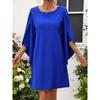 Spring and Summer New Fashion European and American Style Round Collar, Blue Loose Casual Half Length Cape Sleeve Dress Dress Dress Dress