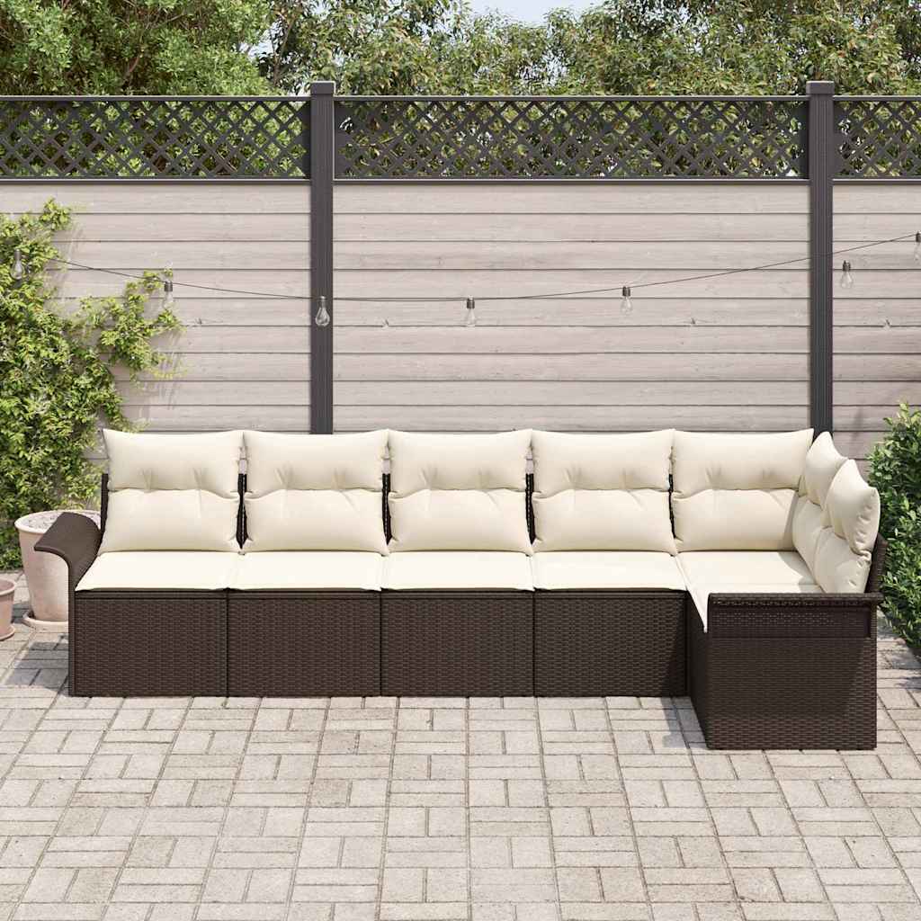 Garden Sofa Set with Cushions 6 pcs Brown Poly Rattan