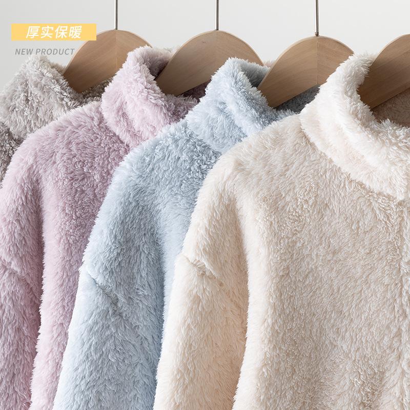 Autumn and Winter Home Wear Women Zipper Cardigan Can Wear Warm Velvet Pajamas Double-sided Velvet Warm Set Thick Plush Home