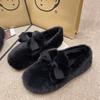 Fashion Flat-bottomed One-pedal Velvet Doudou Cotton Shoes for Women To Wear New Autumn and Winter Bow Warm Fluffy Shoes