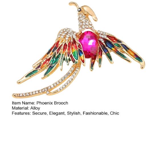 Strong Buckle Brooch Faux Crystal Colorful Phoenix Brooch, Rhinestone Animal Peacock Lapel Fade Resistant Pin, Cute Badge for Clothes Hat Bag