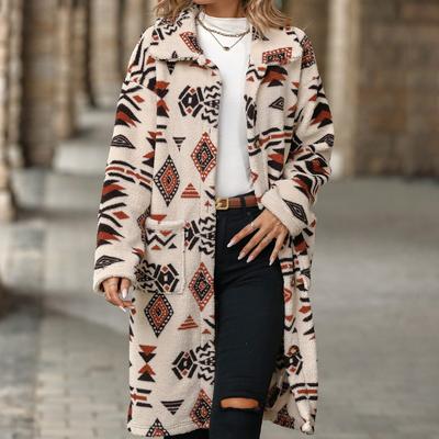 Autumn and Winter Women's Coat Single-breasted Ethnic Style Printing Plush Long Coat Jacket