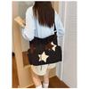 New Vintage Canvas Tote Bag for Women Star Decor Large Capacity Shoulder Crossbody Bag for Work Commute
