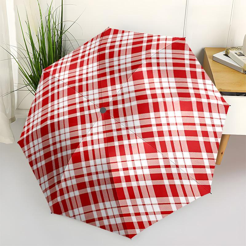

1pc Red Plaid Automatic Opening/Closing Folding Umbrella with 8 Ribs,Portable Sunshade Umbrella Birthday and Holiday gifts yy251231149
