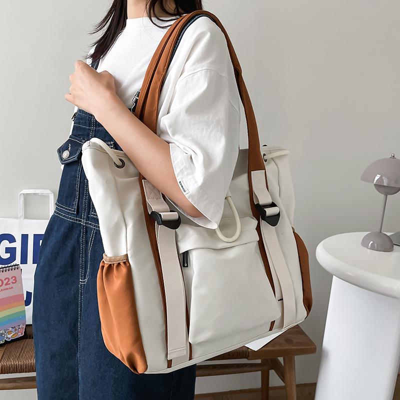 Öğrenci Kitap Çantası Büyük Kapasiteli Kontrast Renkli Çanta Banliyö Omuz Çantası Crossbody Çanta