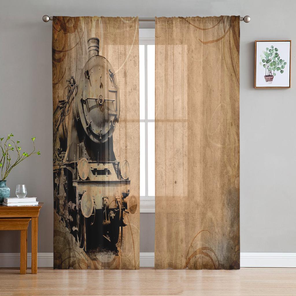 Train And Railway Travel Window Treatment Tulle Modern Sheer Curtains for Kitchen Living Room the Bedroom Curtains Decoration