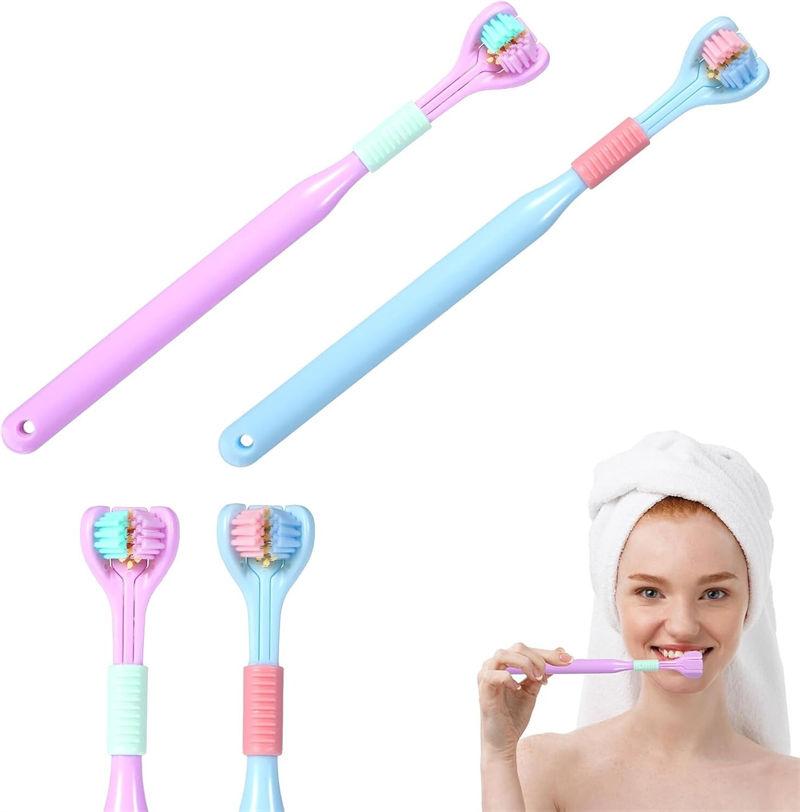 

3 Sided Toothbrush Adult Three Headed U-shaped Macaroon Color Toothbrush фиолетовый