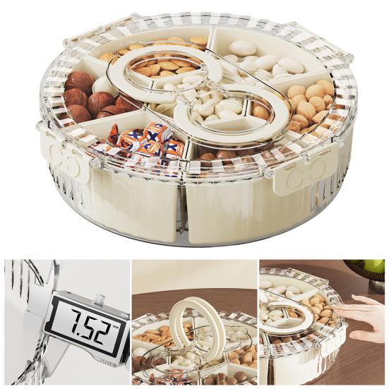 Refrigerator Storage Box with 6/7 Dividers Sealing Lid 360-Degree Rotating Tray Vegetables Shrimp Cocktails Party Appetizers Organizer