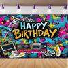 Retro Happy Birthday Backdrop Banner 180*110cm Vibrant Graffiti Guitar Design Urban Punk Theme Wall Decoration Photo Banner New