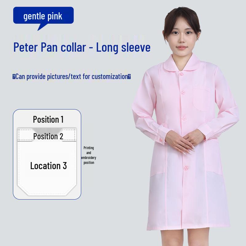 Unisex Saint Snowland Peter Pan Collar Doctor's White Coat - Long Sleeve for Dental & Hospital Professionals
