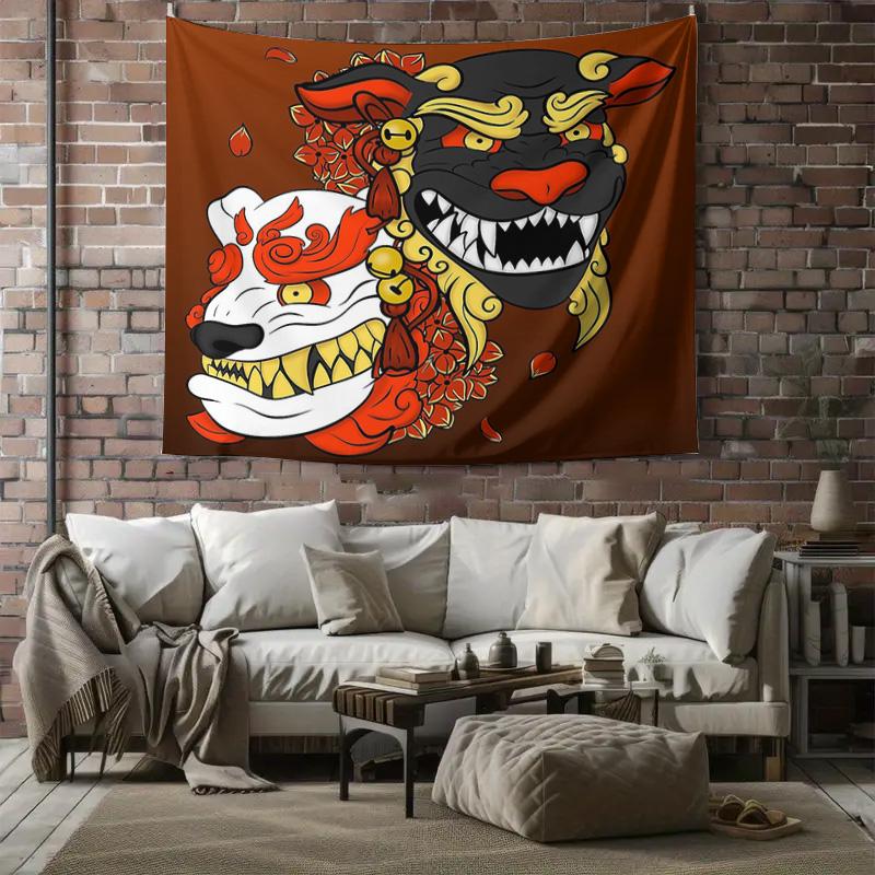 Japanese Fox Mask Tapestry Forest Spirit Wall Hanging Anime Room Decor Home Decor Aesthetic Bedroom Dorm Wall Art