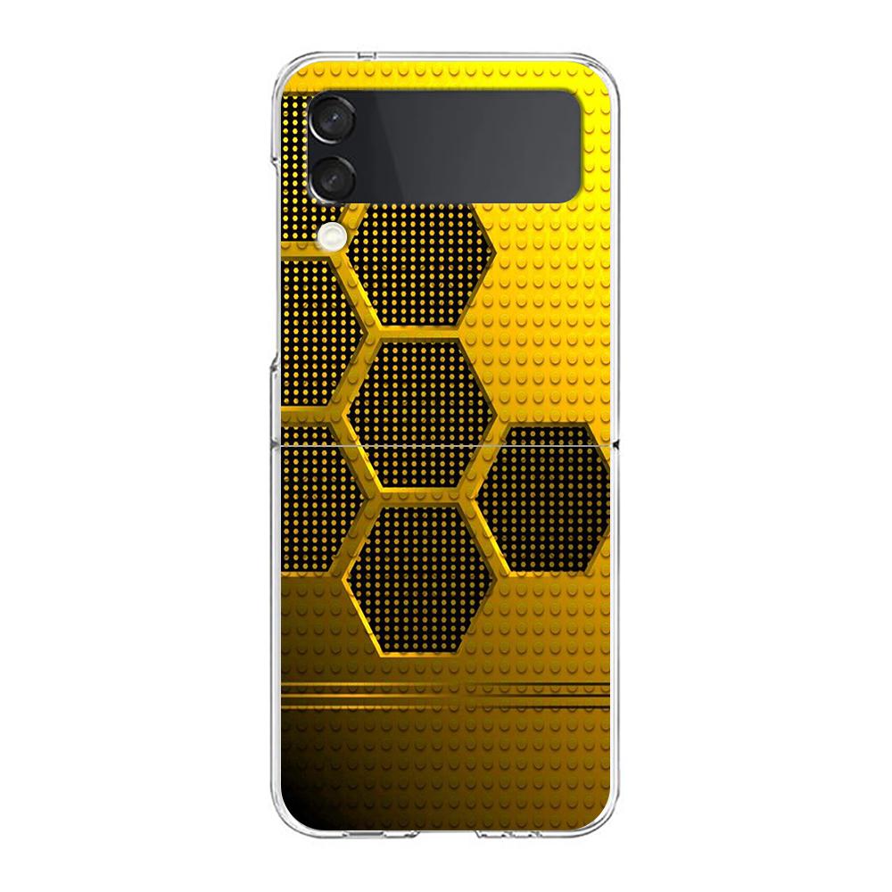 Gold Foil Art Hard PC Phone Case For Samsung Galaxy Z Flip 5 4 3 Transparent Cover For Galaxy Z Flip 6 Foldable Shockproof Cases