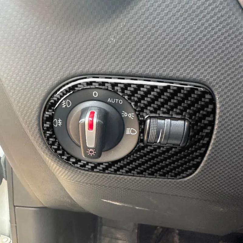 Real Soft Carbon Fiber Sticker LHD RHD Car Headlight Switch Frame Trim For Seat Leon 2005 2006 2007 2008 2009 2010 2011 2012