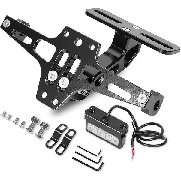 MDPROMCP Motorcycle License Plate Bracket Fender Eliminator With LED Light, CNC Aluminum Universal Motorcycle License Plate Holder Mount (Black)