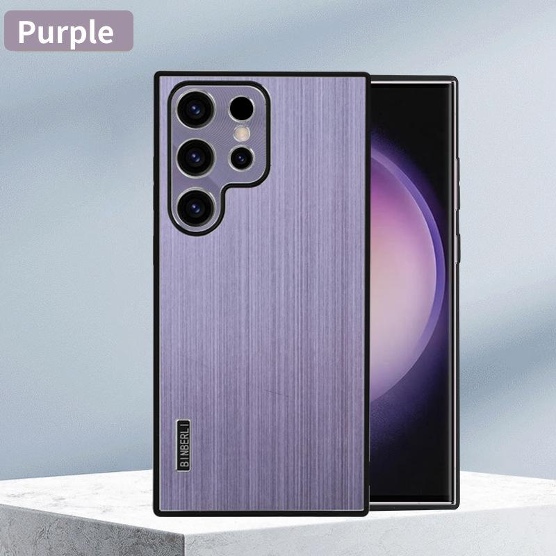 

Suitable for Samsung S24ultra Mobile Phone Case S23plus Metal Brushed Back Plate Tup Anti Fall Sheath Light Luxury Style s24ultra