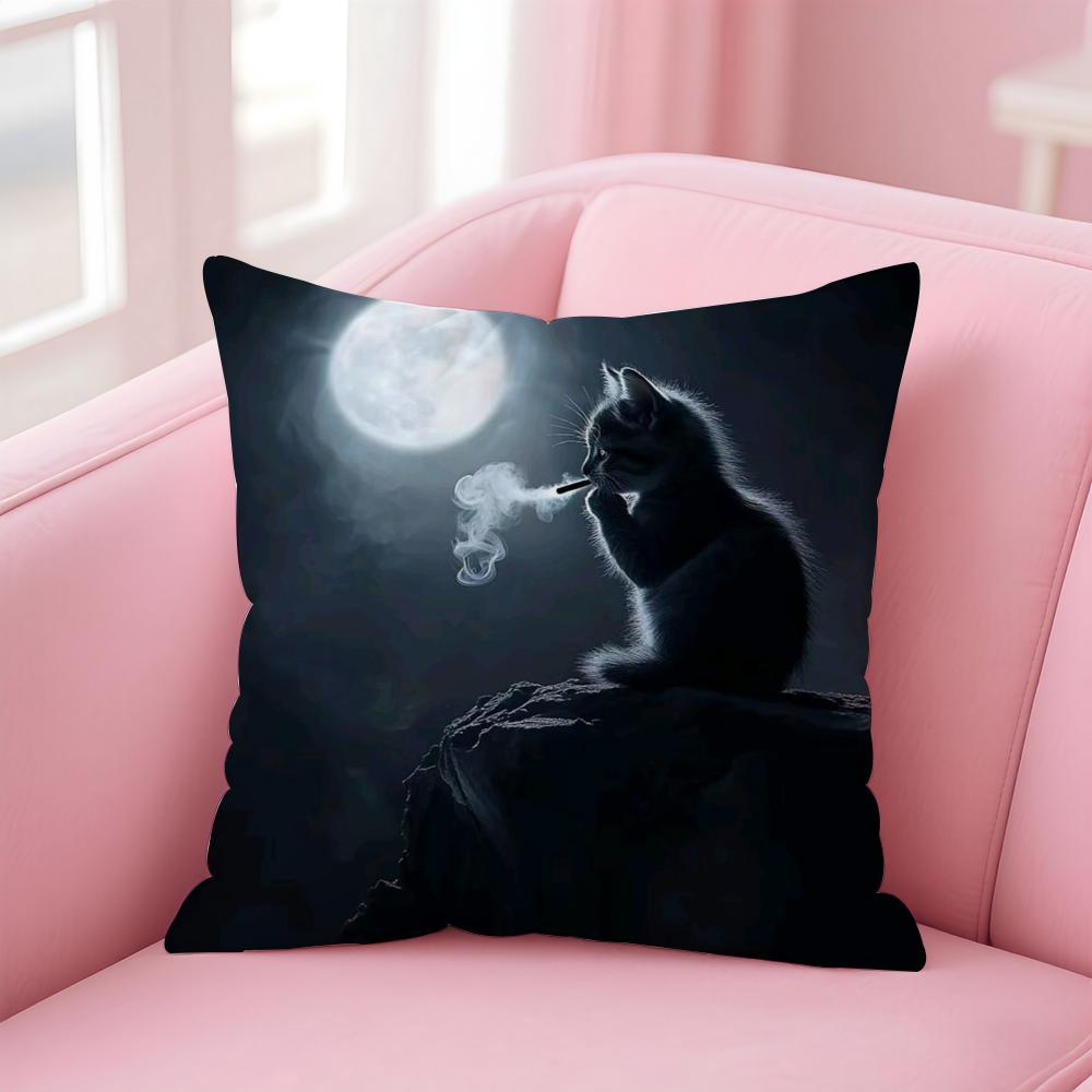 

Black Cat Funy Abstract Art Cushion Cover Linen Pillowcase Cover Soft Decor for Sofa Home Room 30X30cm