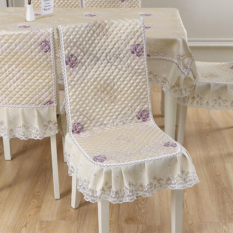 1pcs European Style Countryside Embroidery Dining Chair Covers Quilted Anti Slip Lace Ruffle Edge Chair Cushion Home Restaurant Fabric Decoration