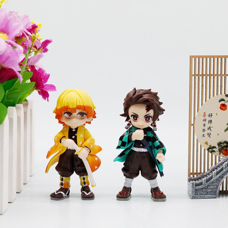 6pcs Demon Slayer Tanjiro Kamado Nezuko Anime Cartoon Figure Box Statue Model Ornament Surprise Gift Box Collection Figure