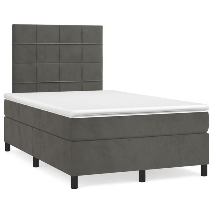 3143014 vidaXL Lit à sommier tapissier et matelas Gris foncé 120x200cm Velours