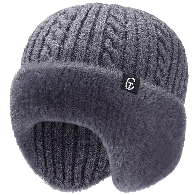 Men's Winter Warm Knitted Hat with Velvet Ear Protection for Seniors