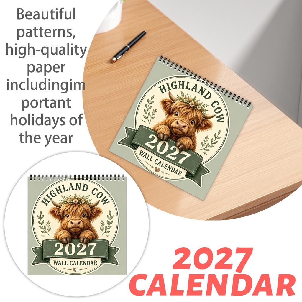 2027 Kuh Wandkalender, 12-Monats-Hängekalender für Wohnkultur