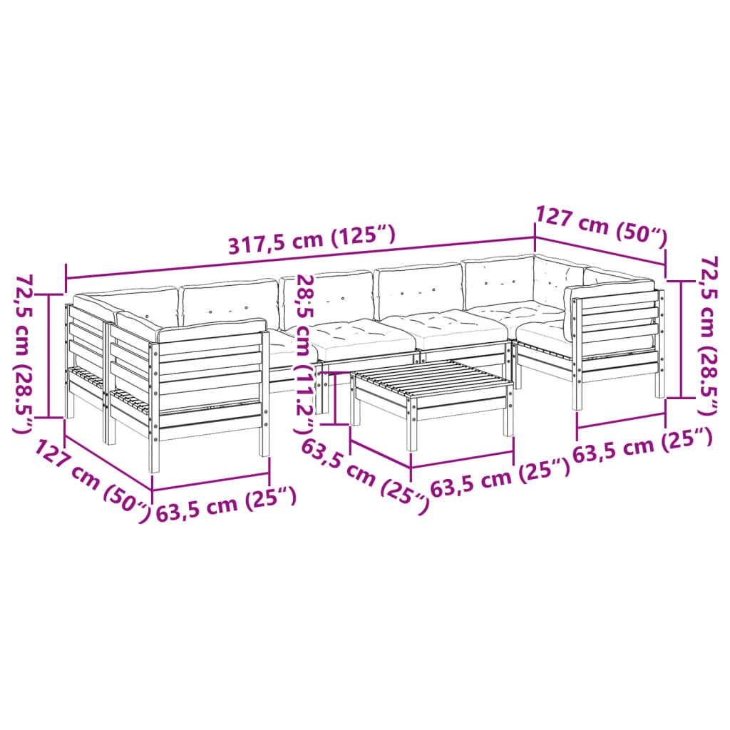 8 Piece Garden Sofa Set with Cushions Solid Douglas Fir Wood