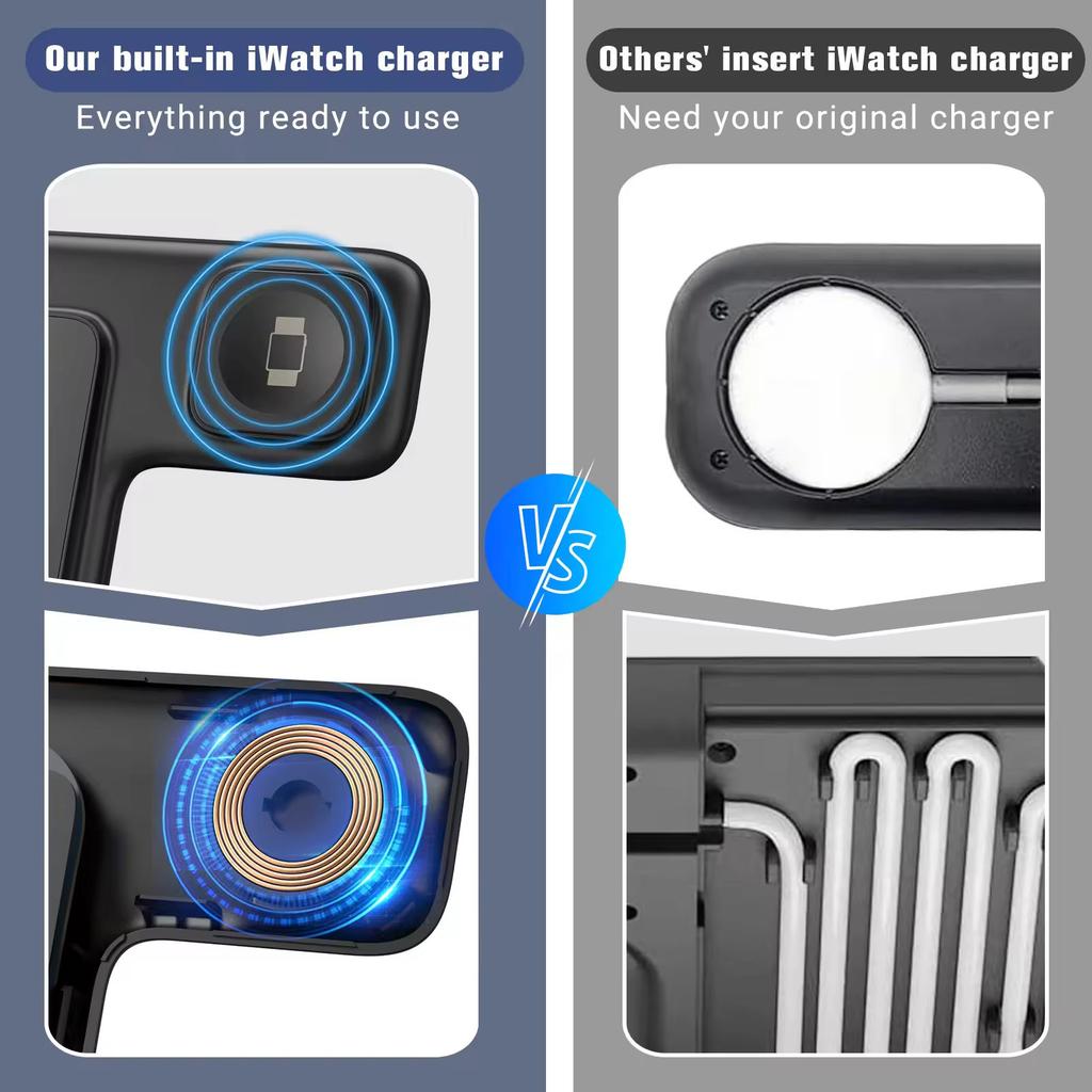 High Quality 15W Foldable Strong Magnetic 3-in-1 Fast Charging Wireless Charger with Holder Stable for iPhone 15 Pro Max 16