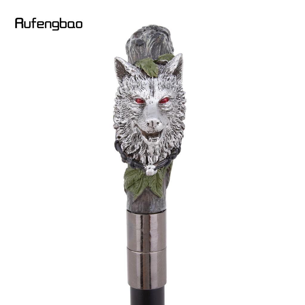 Silver Harts Varghuvud Trärot Gåkäpp Mode Dekorativ Stålstav Gentleman Elegant Cosplay Käpp Knopp Biskopsstav 93cm